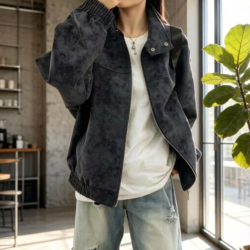 American Retro Tie Dye Flight Winter Thick Quilted Couple Loose Bomber Coat