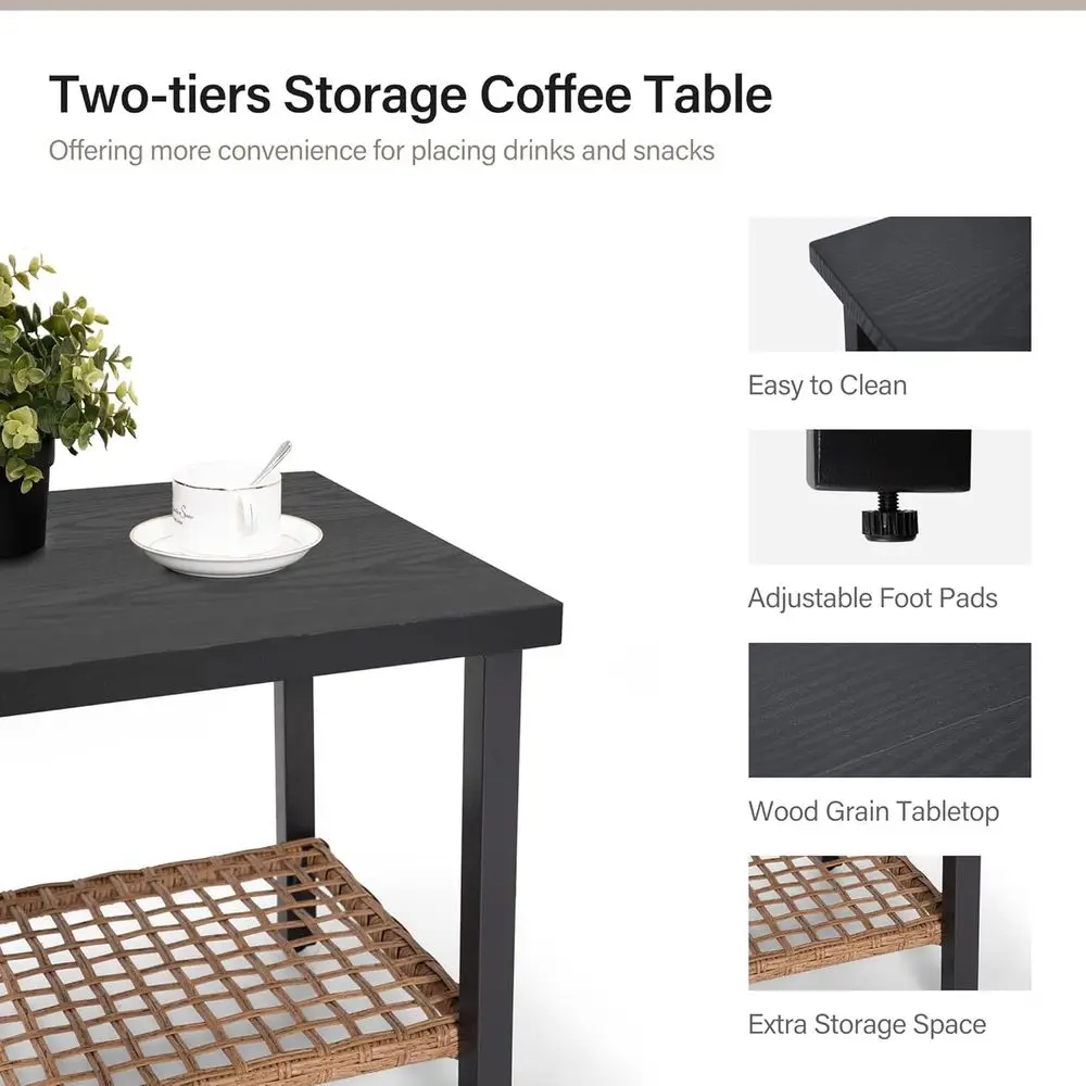 Conjunto de bistrô de balanço de 3 peças para pátio externo com almofadas e mesa de 2 camadas, área de conversa de vime para jardim e quintal em Bei