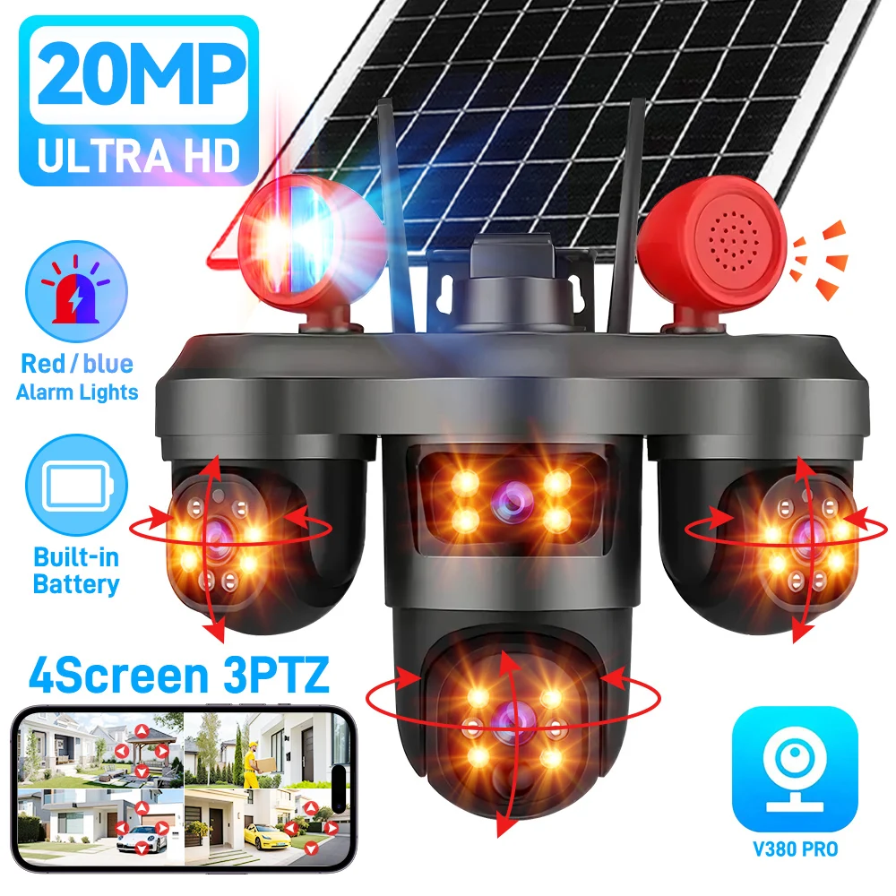 

DIFANG Solar Security Camera 20MP 4-Screen View 3 PTZ Control, AI Auto Tracking Color Night Vision, Wireless Outdoor CCTV Camera
