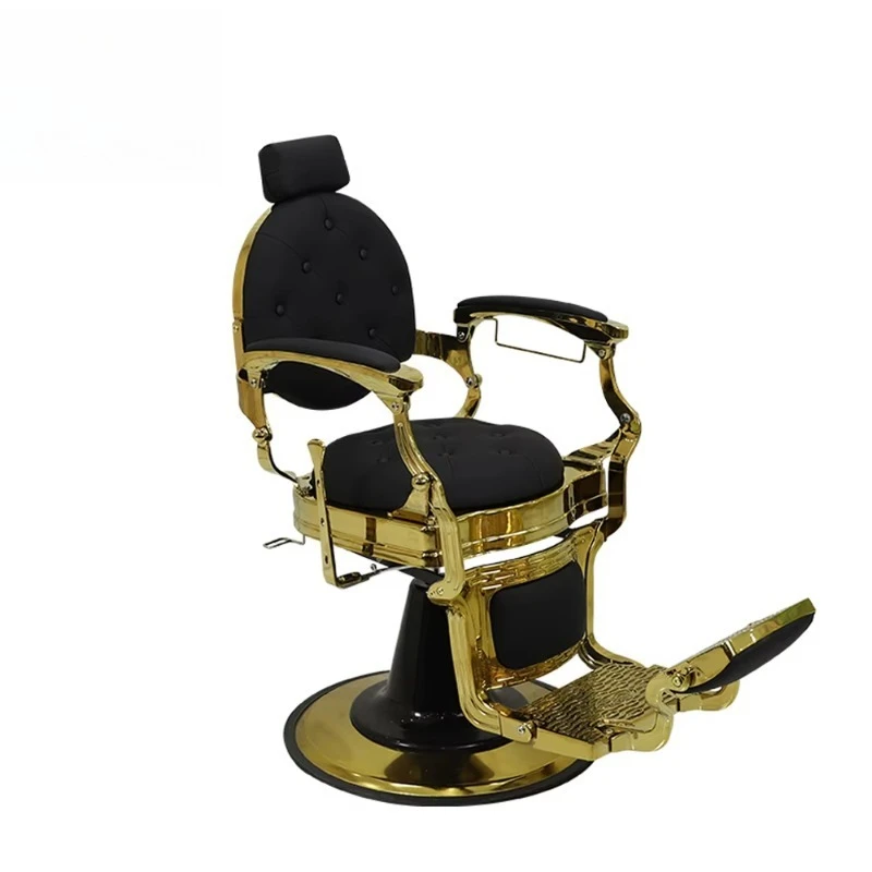 

Luxury Antique Manually Adjustable Black Gold Barber Chair Hair Cutting Salon Barbershop Furniture Chairs