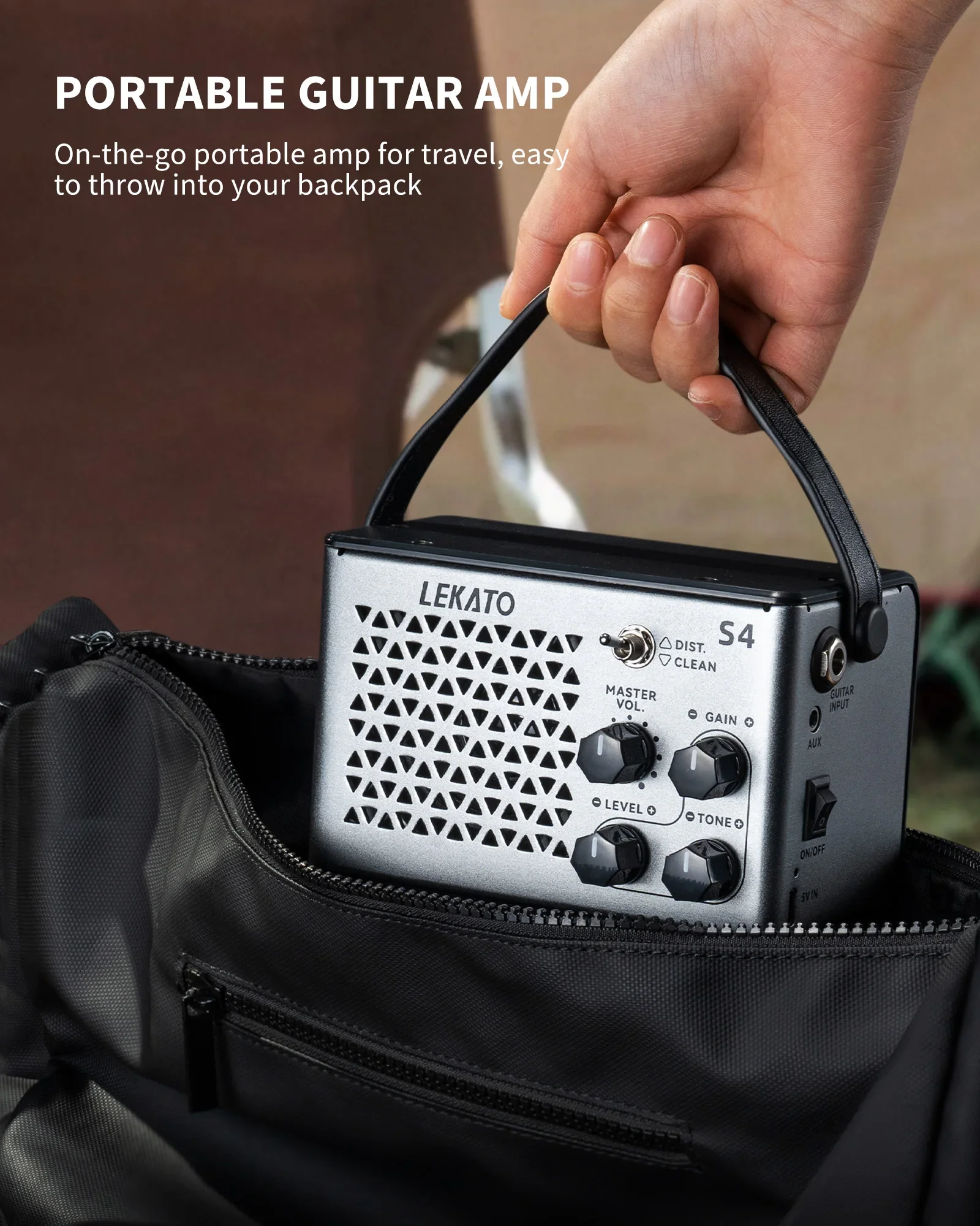 سماعة رأس جاهزة Mini Amp Lekato 10W مع بلوتوث Aux & Gain | بطارية قابلة للشحن لممارسة الشقة/الأريكة #3