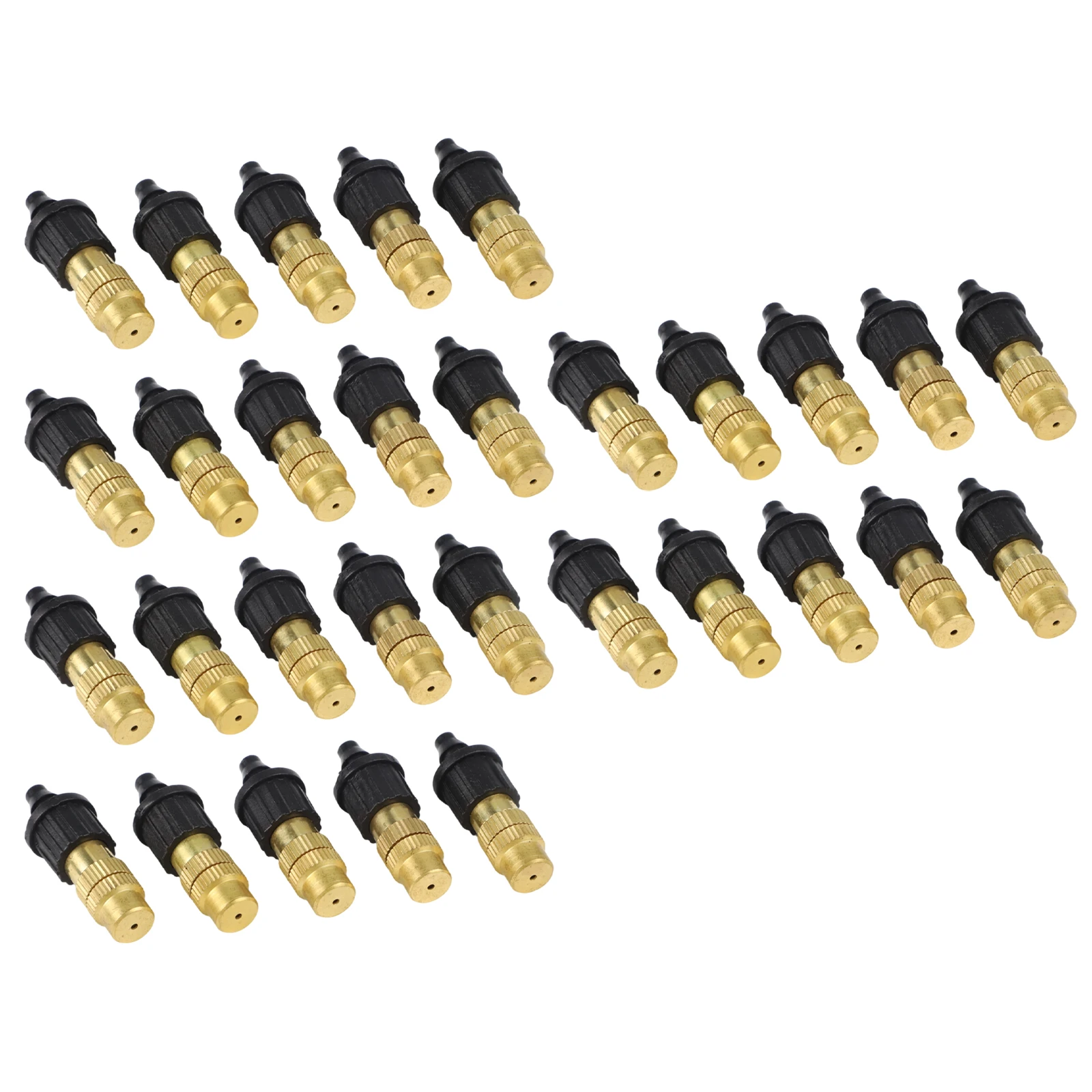 30 Pcs Adjustable Brass Misting Nozzles for Garden Watering Greenhouse Humidity Management and Outdoor Evaporative Cooling Use