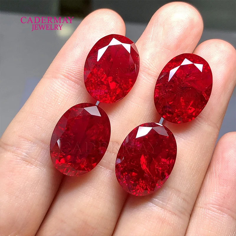 Synthetic Ruby With Inclusions 3x4mm-15x20mm Oval Cut Pigeon Blood Red Lab Grown Ruby Loose Gemstones For Making Jewelry