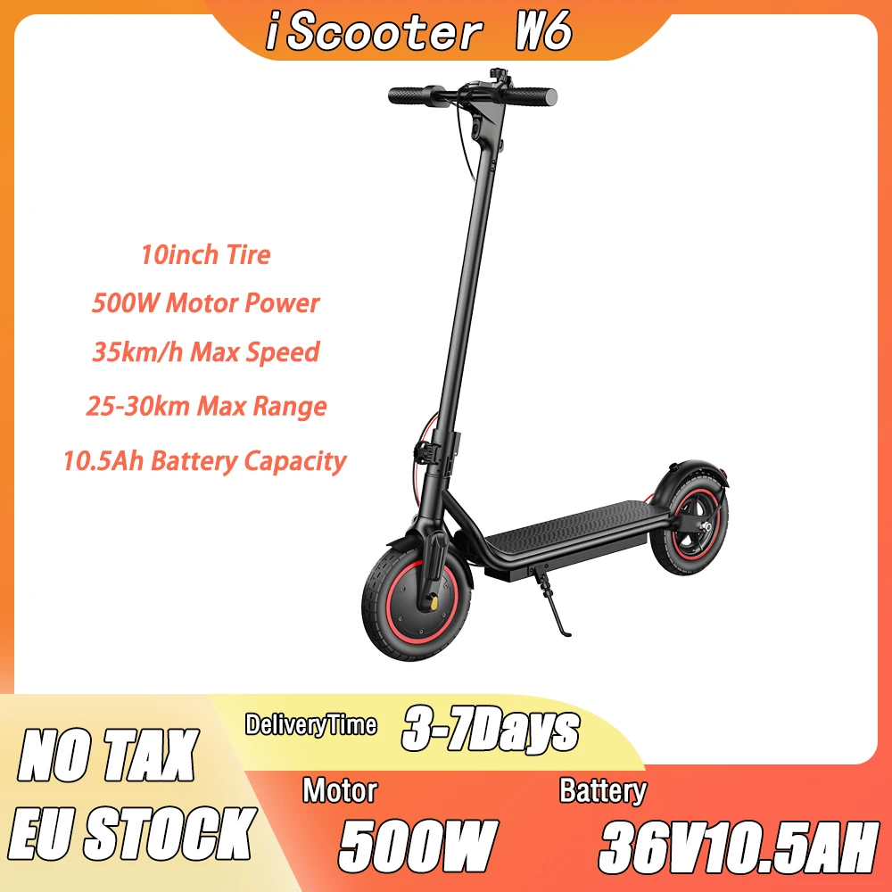 Scooter elettrico W6 500W E-Scooter per adulti 36V 10.5Ah Escooter 35 km/h Velocità massima Supporto APP 30 km Scooter elettrici da città a lungo raggio