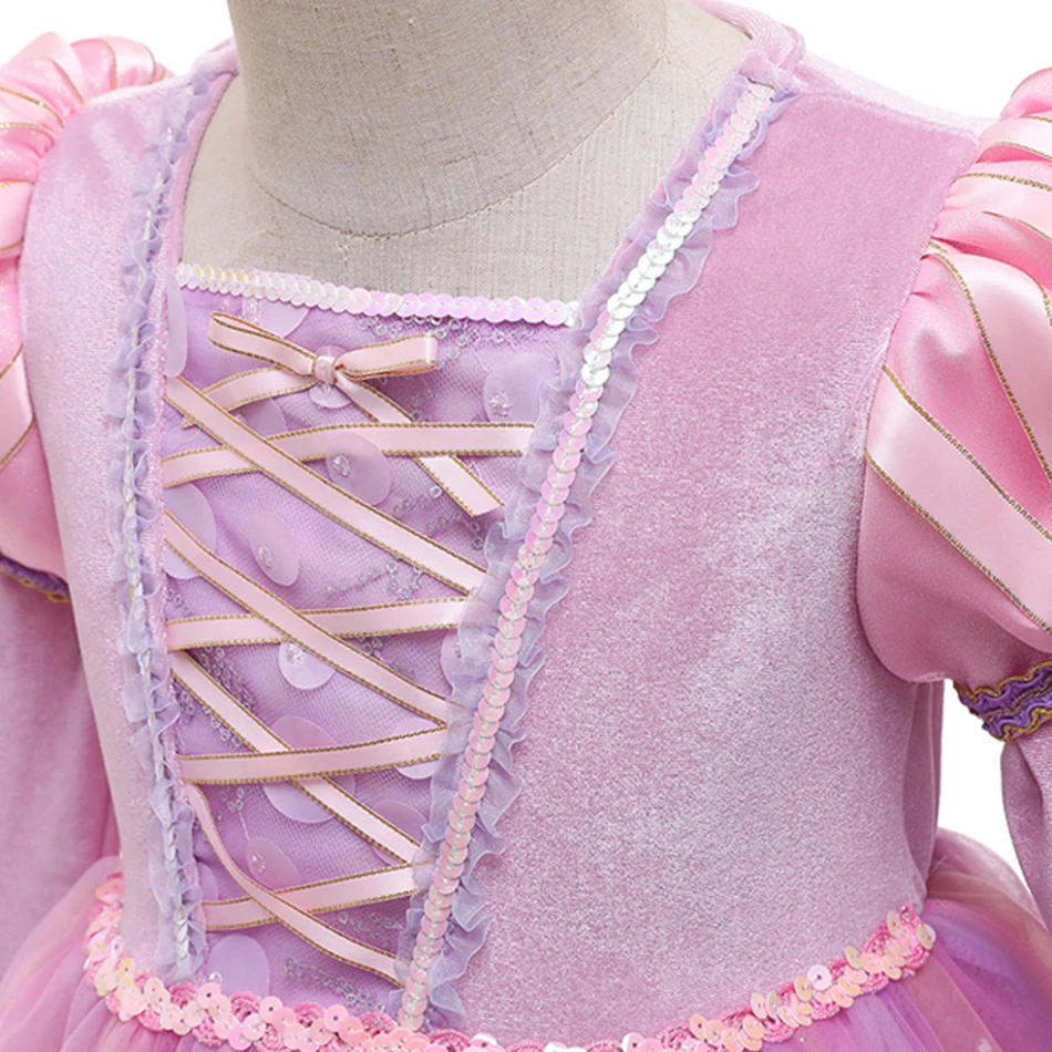 Rapunzel Pink Long Sleeved Cosplay Princess Dress Children Birthday Party Ball Gown Girls Xmas Halloween Carnival Festival Frock image 4