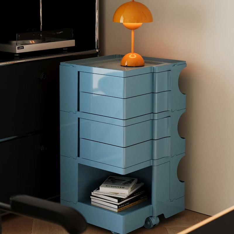Premium red trolley, large-capacity storage, a few shelves next to the sofa