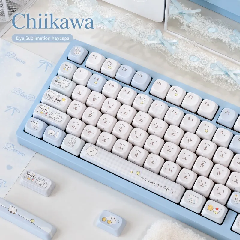 Колпачки для механической клавиатуры PBT с дизайном Chiikawa Joke Bear, профиль MOA, сублимационная печать, матовые, кастомные, сменные аксессуары