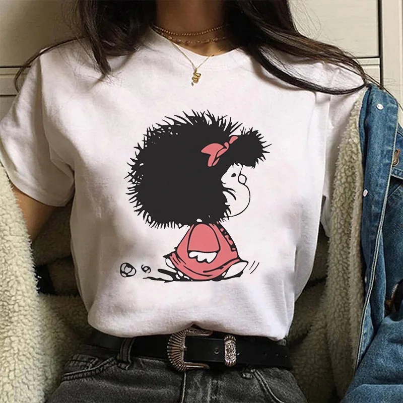 Mafalda No Robes Graphic Print T-shirt Women Harajuku Aesthetic White Tops Tshirt 2021 New Fashion Anime Kawaii Female T Shirt