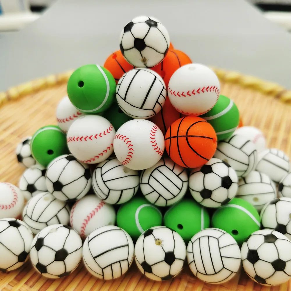 19mm 10pc/lot Silicone Sports Balls Beads Baby Teething Pacifier Chains Necklace Accessories Safe Food Grade Chewing Kawaii Gift