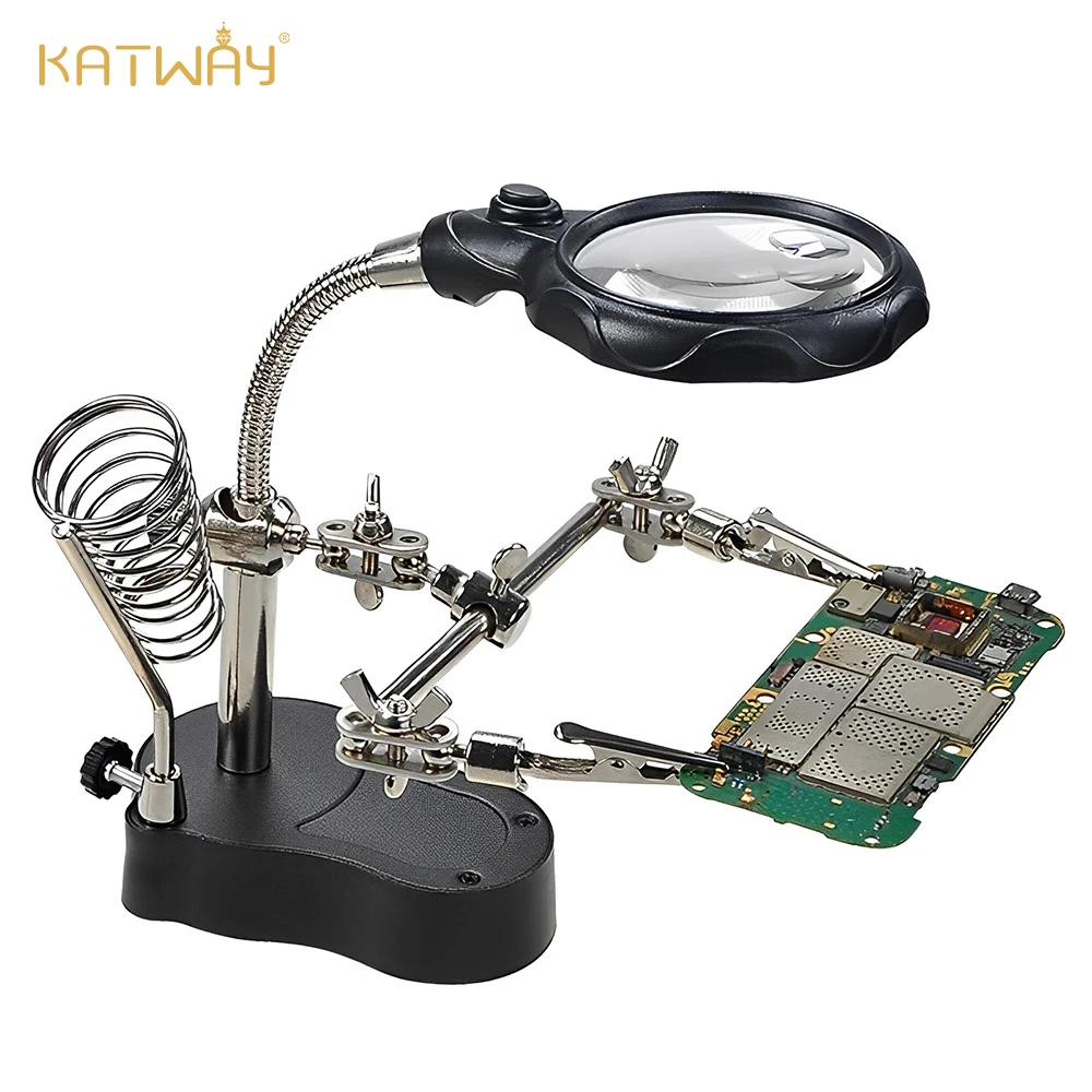 

KATWAY 3.5X 12X Magnifying Glass Bracket Tools for Welding, Electric Soldering Iron, and Circuit Board Auxiliary Clip HH-AA42