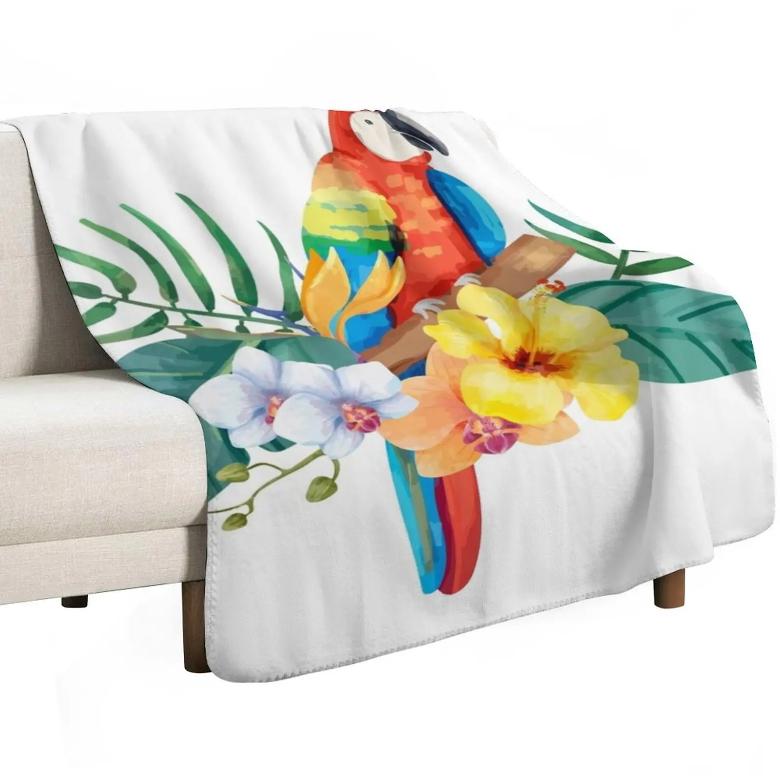 Tropical Parrot Throw Blanket Portable Lightweight Blanket for Travel Camping