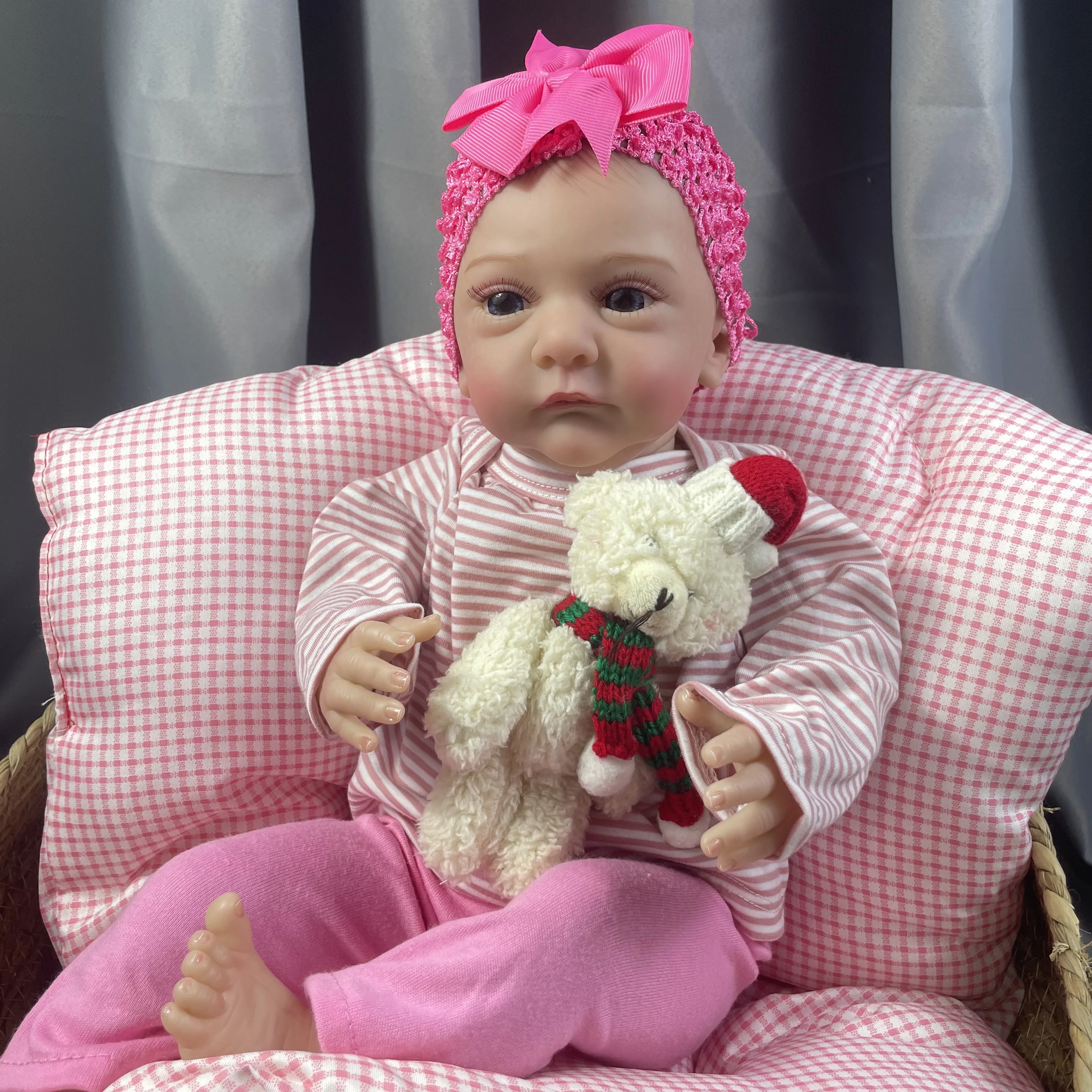 20Inch New Face Painted Reborn Baby Doll Lifelike Newborn Doll Handmade Painted Hair 3D Skin Tone Visible Veins Gift For Girls