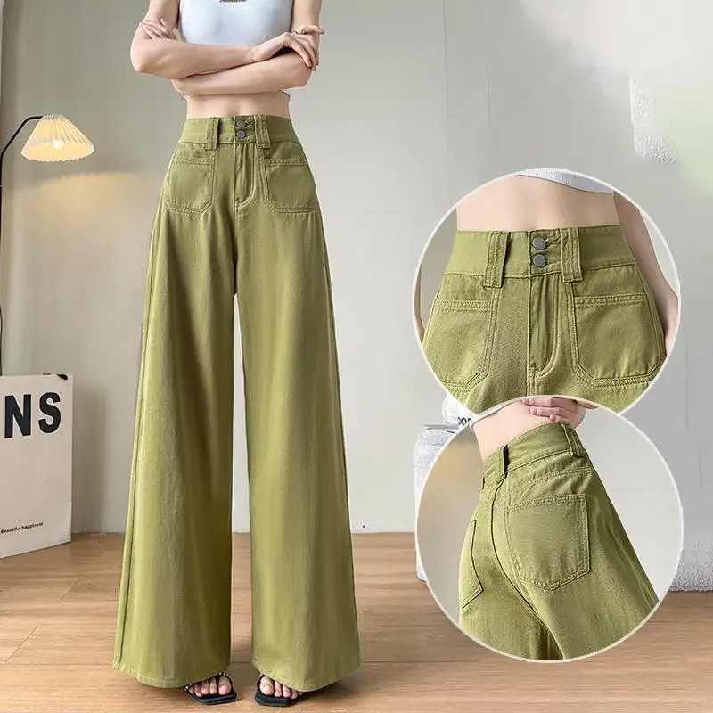 

Summer New Jeans Womens High Waist Korean Fashion Straight Pants Baggy Casual Vintage Wide Leg Denim Trouser Streetwear T1295