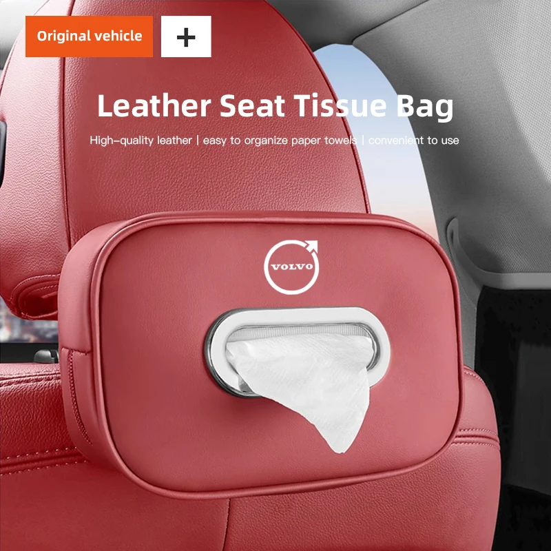 1Pcs Car Accessories Quality Leather Auto Paper Towel Storage Bag For Volvo Rdesign Polestar AWD V50 S60 XC60 S40 XC40 XC90 V60