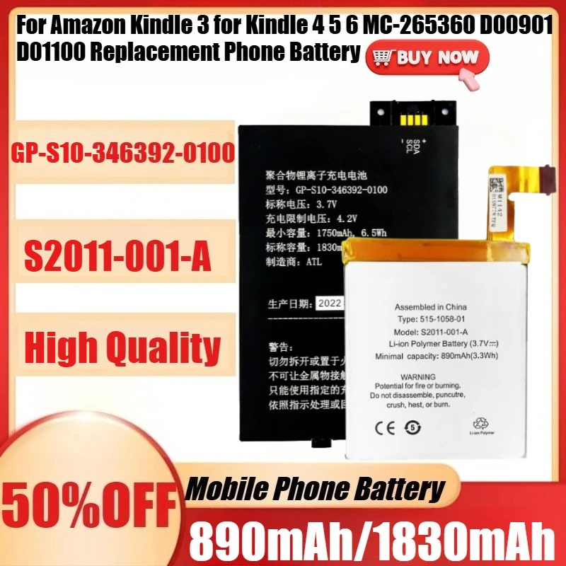 

Новый аккумуляторGP-S10-346392-0100/S2011-001-A для Amazon Kindle 3 для Kindle 4 5 6 MC-265360 D00901 D01100 Сменная батарея для телефона