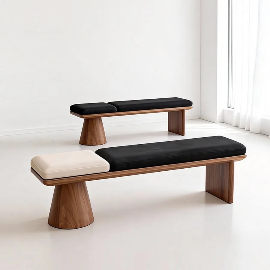 Modern simple two-color bench solid wood soft bag sofa stool home