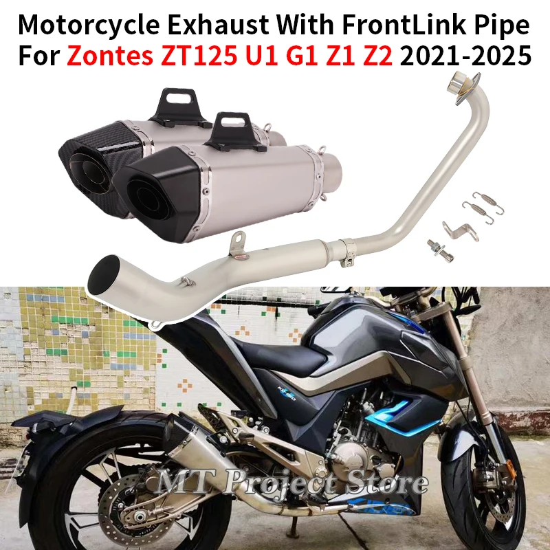 Slip-On For Zontes ZT125 ZT 125  U1 G1 Z1 Z2 2021 - 2026 Motorcycle Exhaust System Front Link Pipe Muffler Removable DB Killer