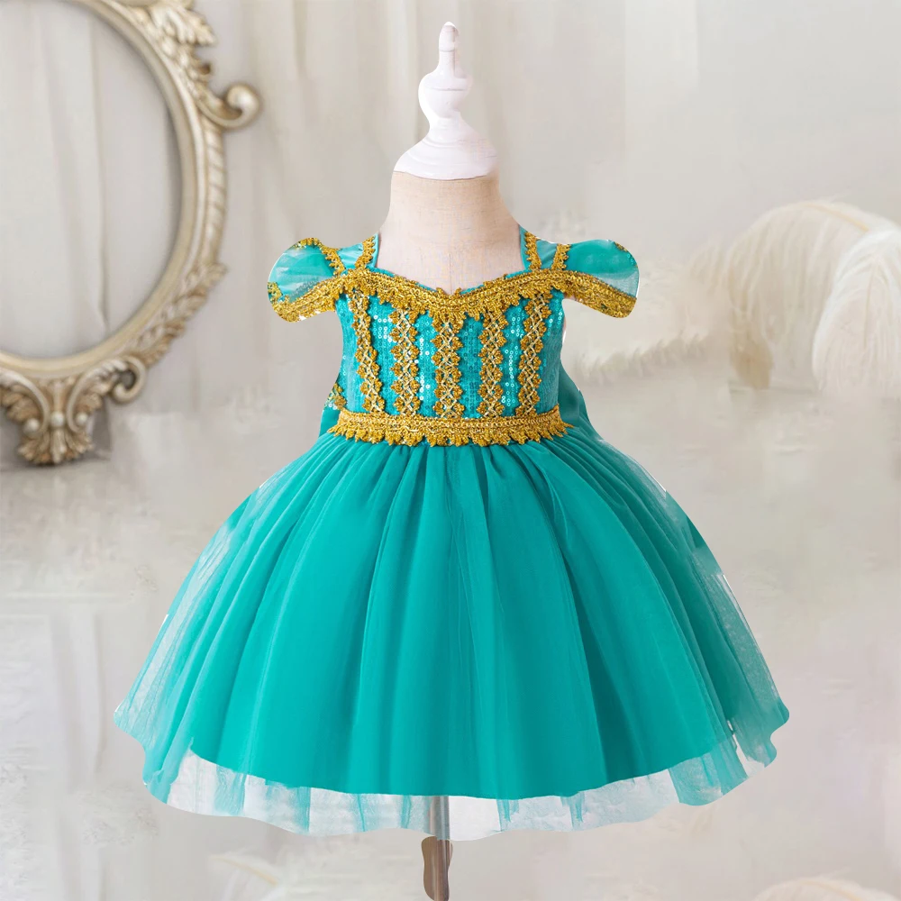 

Детское платье для девочек, платье принцессы жасмин для косплея на Хэллоуин, платье для маленьких принцесс с бантом, Цветочные костюмы