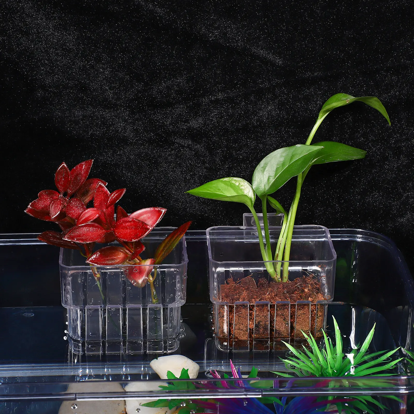 Aquarium Plant Roots - กระถางแขวนสำหรับตู้ปลา 4 ชิ้น ทำจากอะคริลิกใส อุปกรณ์ตกแต่งตู้ปลา ช่วยเพิ่มความสวยงามและส่งเสริมการเจริญเติบโตของราก