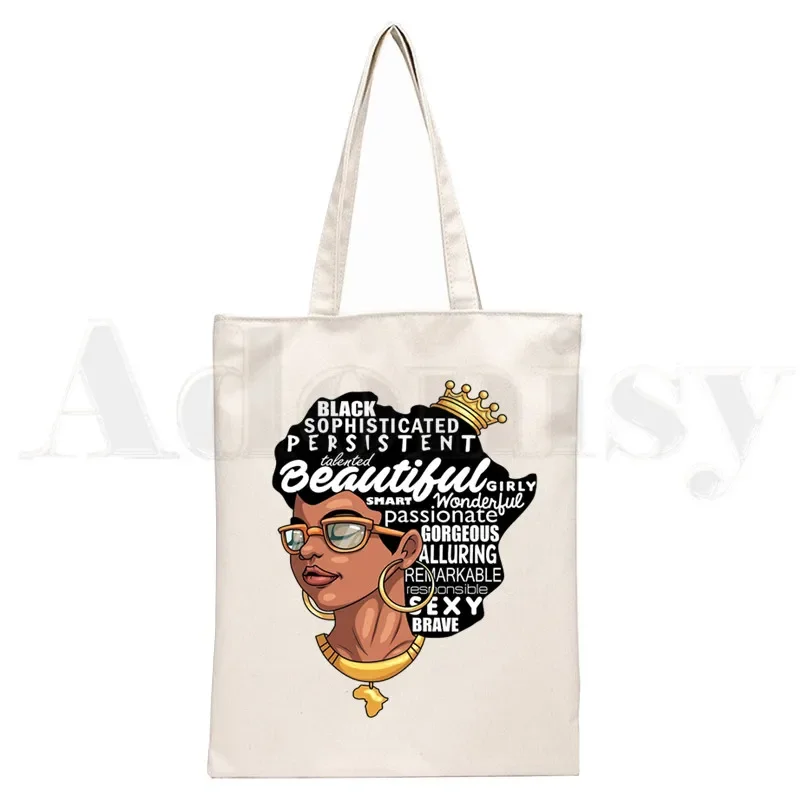 Melanin Queen Shopping Bag Grocery  African History Shopper Jute Bag Shopping Month Curly Hair Tote Bag Shoping Reusable Bolsa