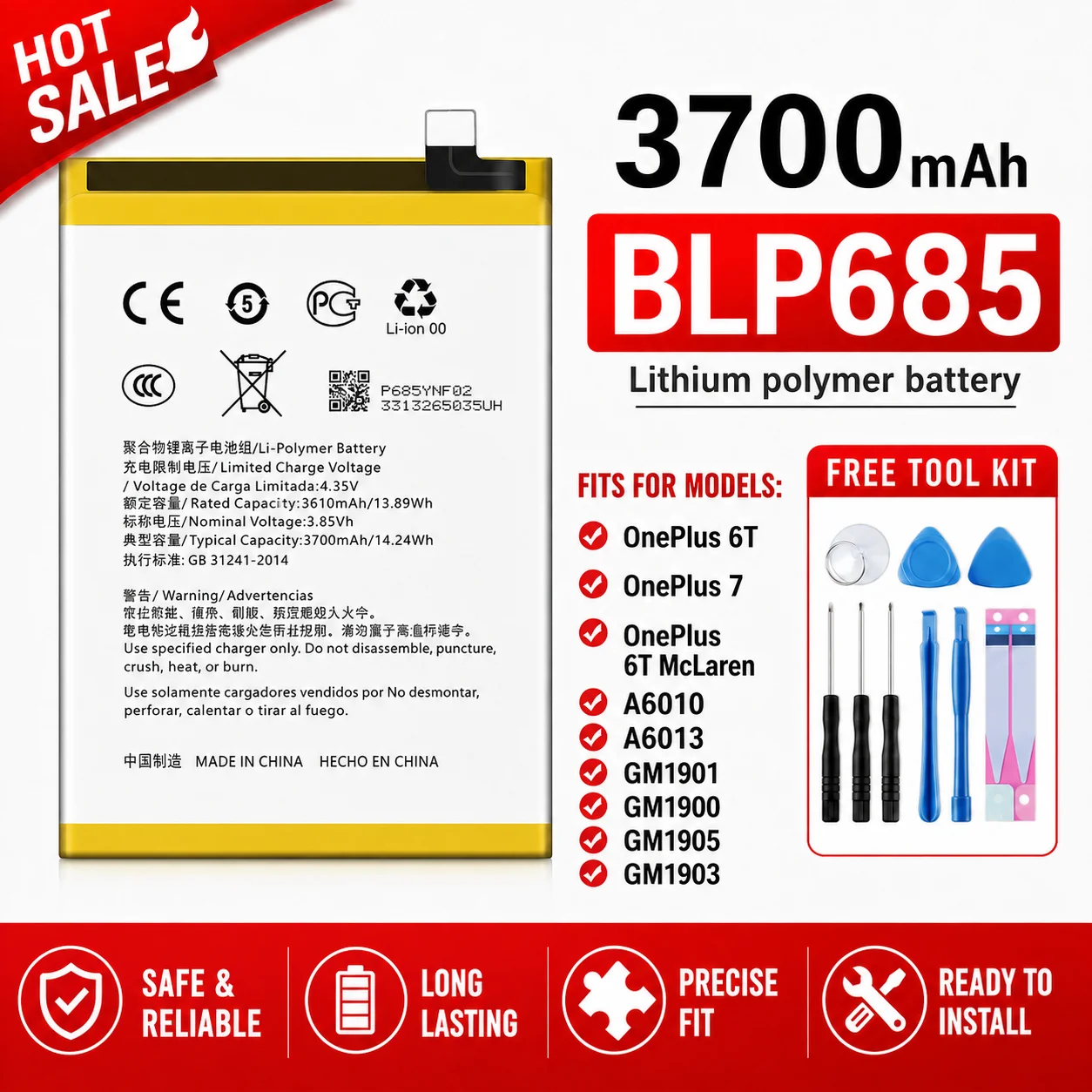 Replacement Battery BLP801 BLP761 BLP759 BLP745 BLP743 BLP699 BLP685 For OnePlus 9R 8T 8/8 Pro 7T/7T Pro 7/7 Pro 6T A6010