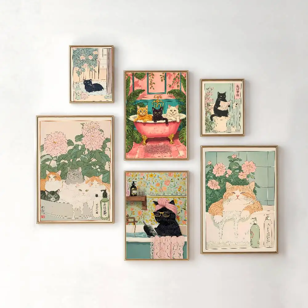 

Japanese Tabby Cat In Bathtub Poster Poster Paper Print Home Living Room Bedroom Entrance Bar Cafe Art Painting