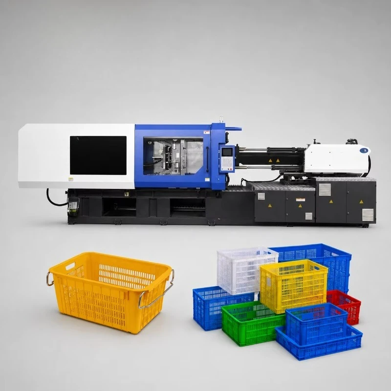 Horizontal plastic injection molding machine making fruit basket storage box processing motor