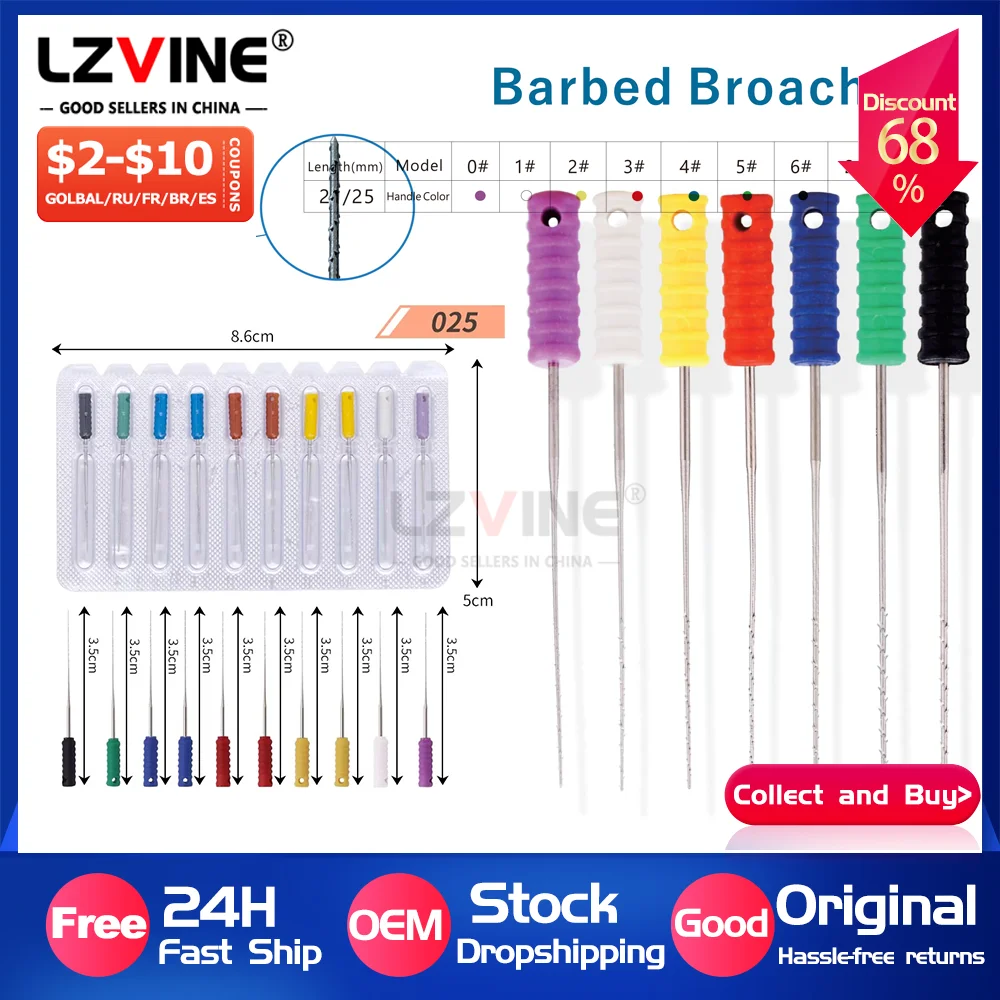 

10Pcs/Pack Dental Root Canal Files Cleaning Needle Square Broaches Barbed Broaches for Root Cleaning 25mm/21MM Dentist Material