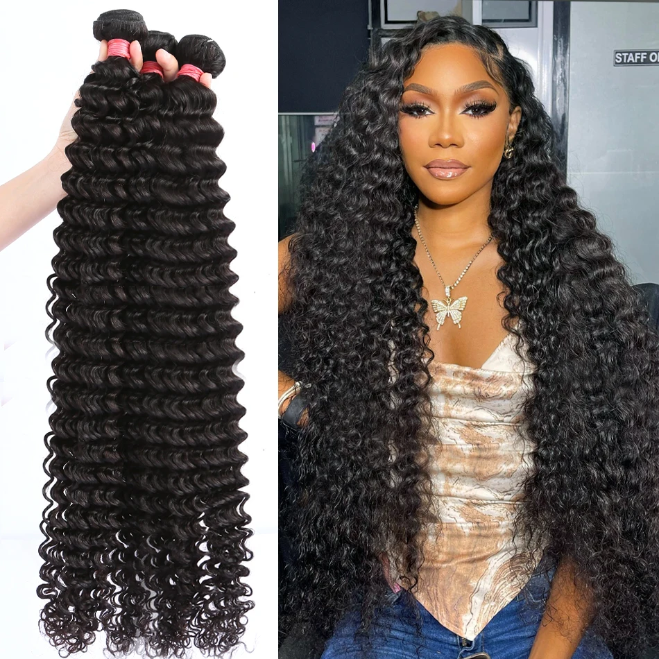 Wigirl 30 40 Inch Brazilian Loose Deep Wave Human Hair Bundles Curly 3 4 Bundles Raw Hair Extensions Double Weft Wholesale