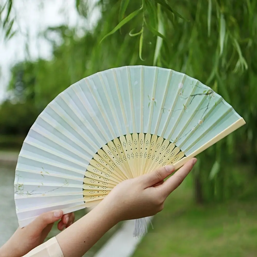 Hanfu Accessories No Deformation Folding Fan Handmade Bamboo Handle Props Fan Handheld Ancient Style Cheongsam