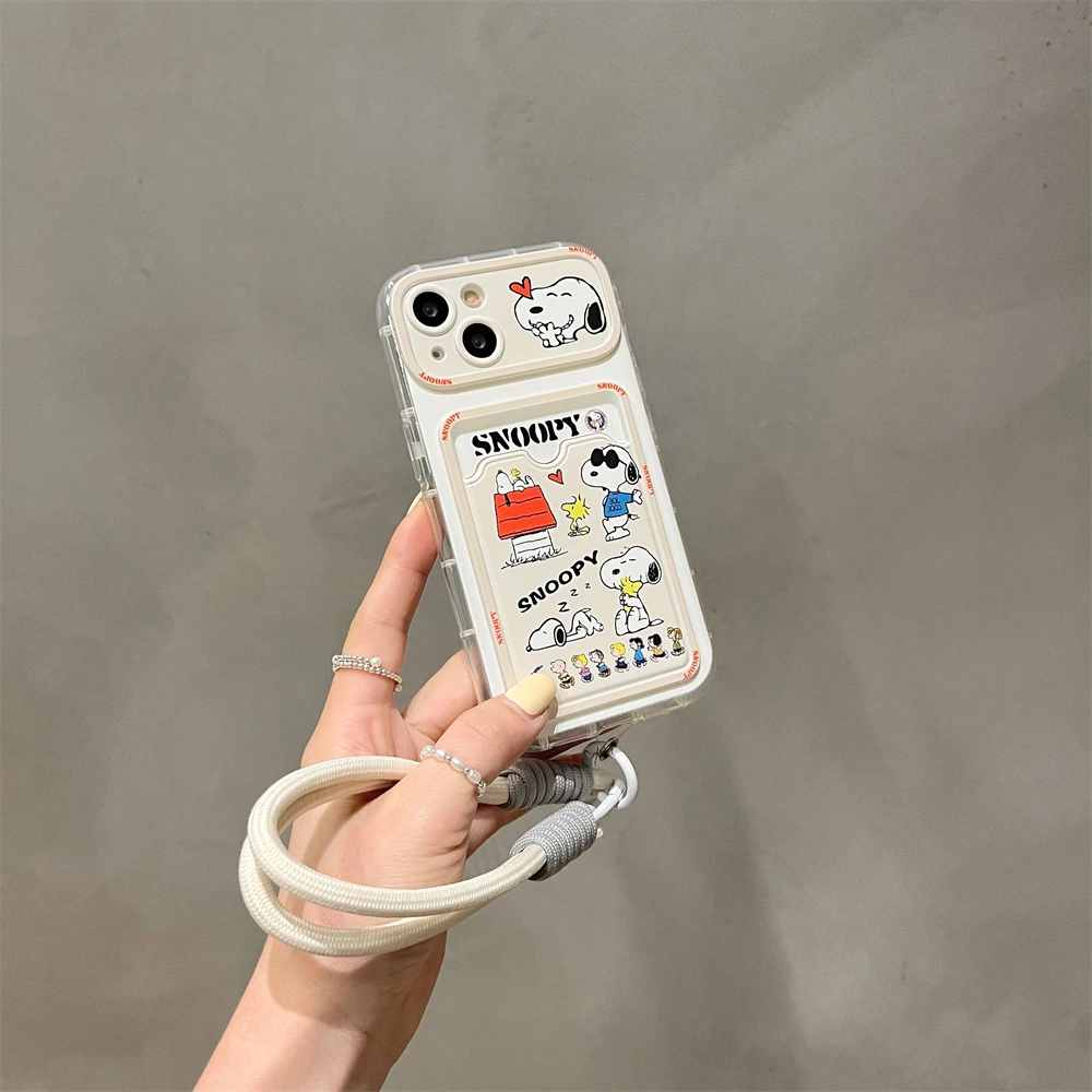 luxury Snoopy lovely Card holder wallet Case protection for iPhone 16 15 14 13 Pro Max 11 12 Coque