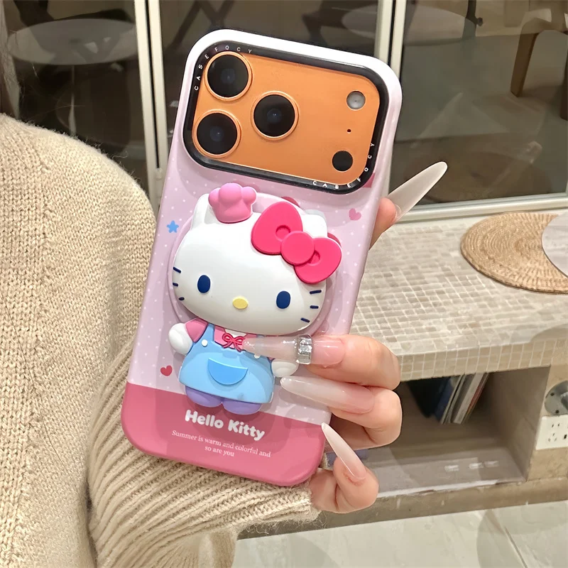 

Kawaii Cartoon Pink Hellokitty Magnetic Phone Case For iPhone 17 Pro 16 15 14 Pro Max Back Cover with Stand For Magsafe Cases Fu