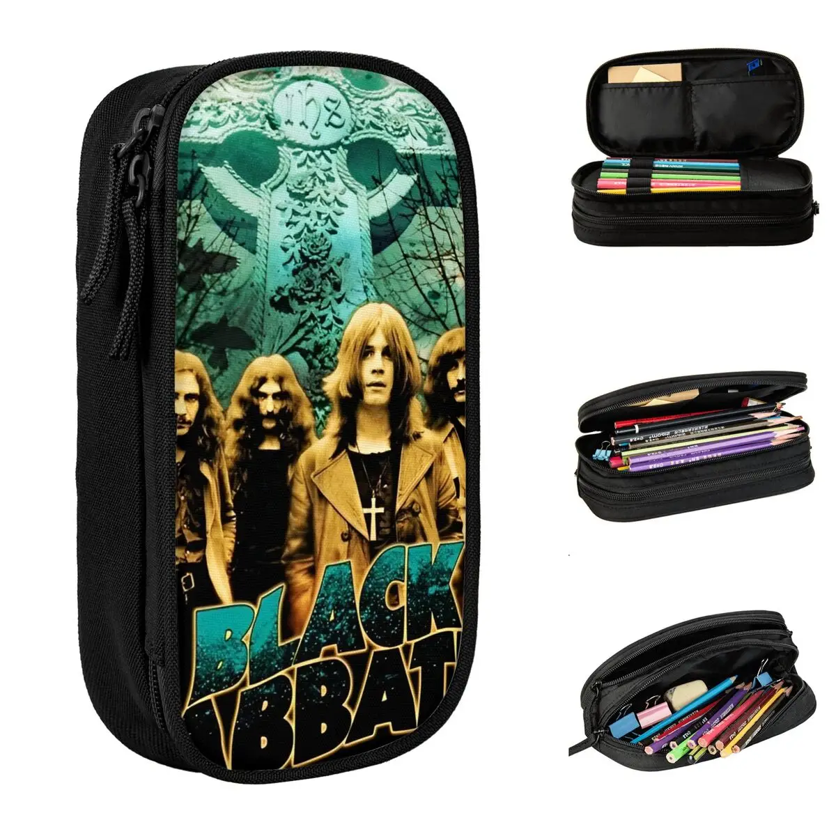 

Черный пенал Sabbath Band для студентов, ретро пенал, школьные пеналы с графическим рисунком, канцелярские принадлежности, подарок на день рождения