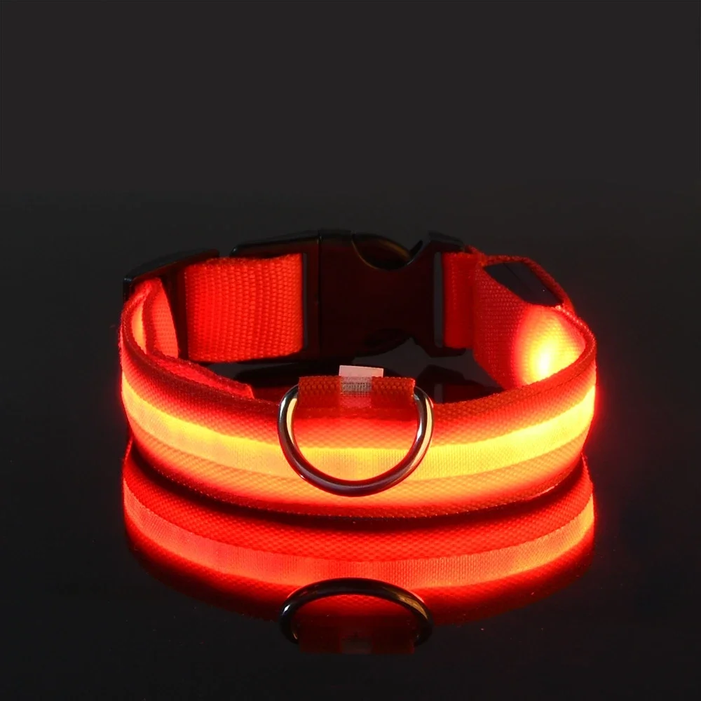 Collar de nailon con luz LED para perro, correa de seguridad nocturna intermitente que brilla en la oscuridad, accesorios fluorescentes luminosos para mascotas