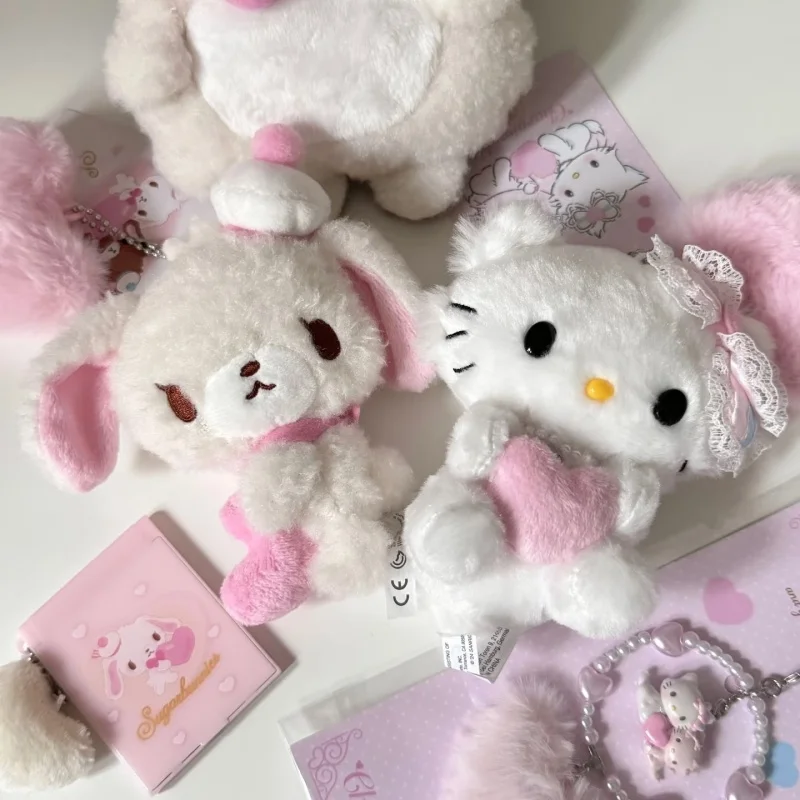 Kawaii caramelo sugarbunnies coelho brinquedos de pelúcia adorável charme kitty saco de pelúcia pingente sanrio animais de pelúcia mochila charme