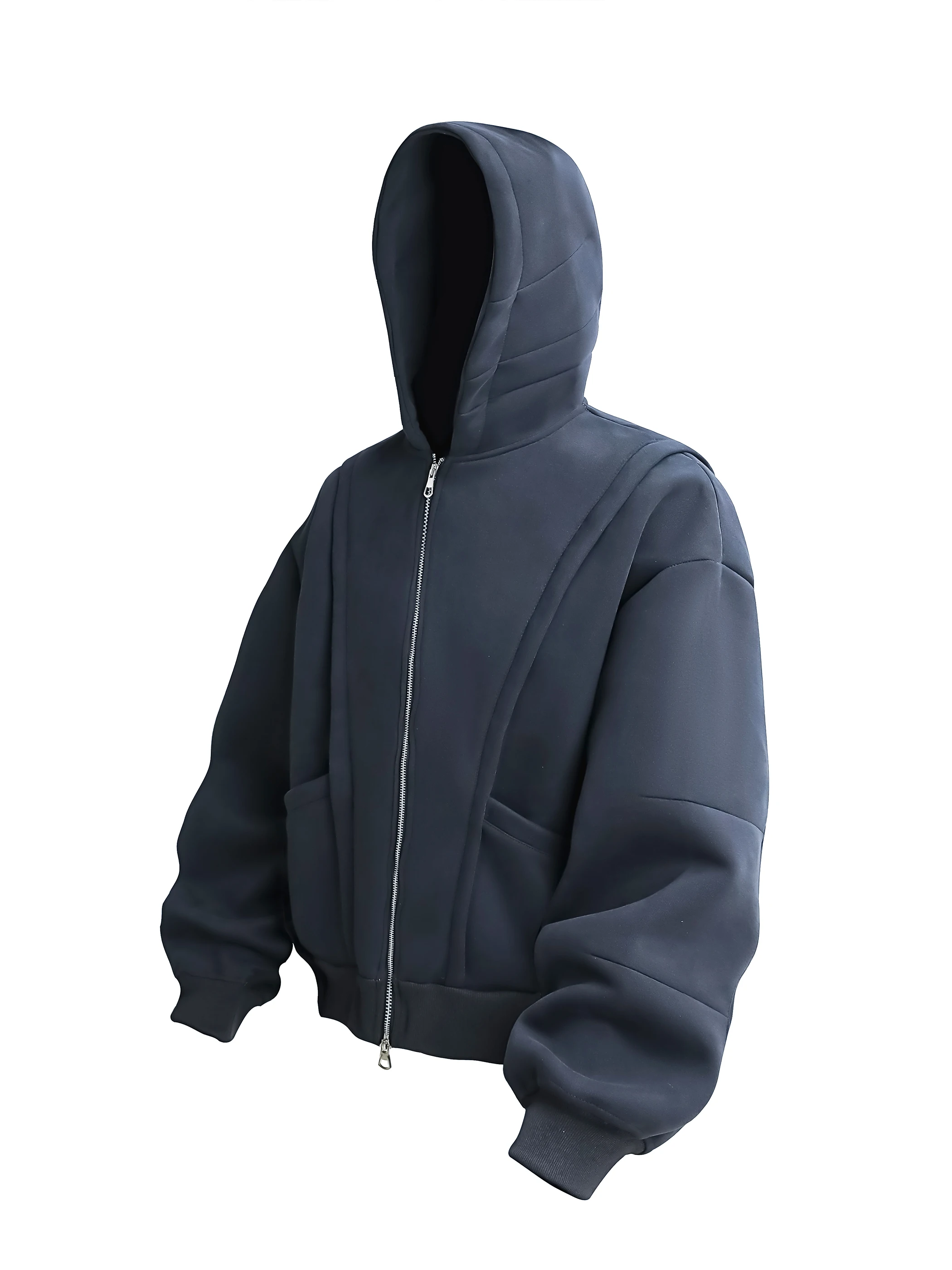 

Мужская толстовка Heavyweight в американском уличном стиле, деконструированная, с пэчворком, на двойной молнии, повседневная, свободного кроя