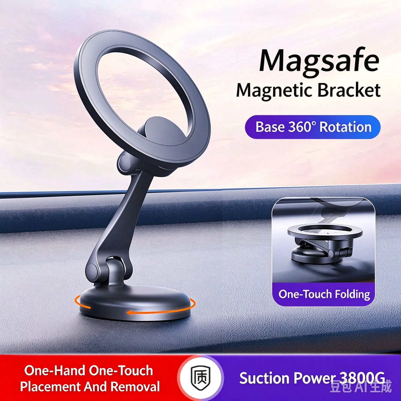 NEW Foldable MagSafe Magnetic Phone Holder Car 360° Swivel Adjustable Back Sticker Holder for iPhone 17 Samsung Xiaomi Universal