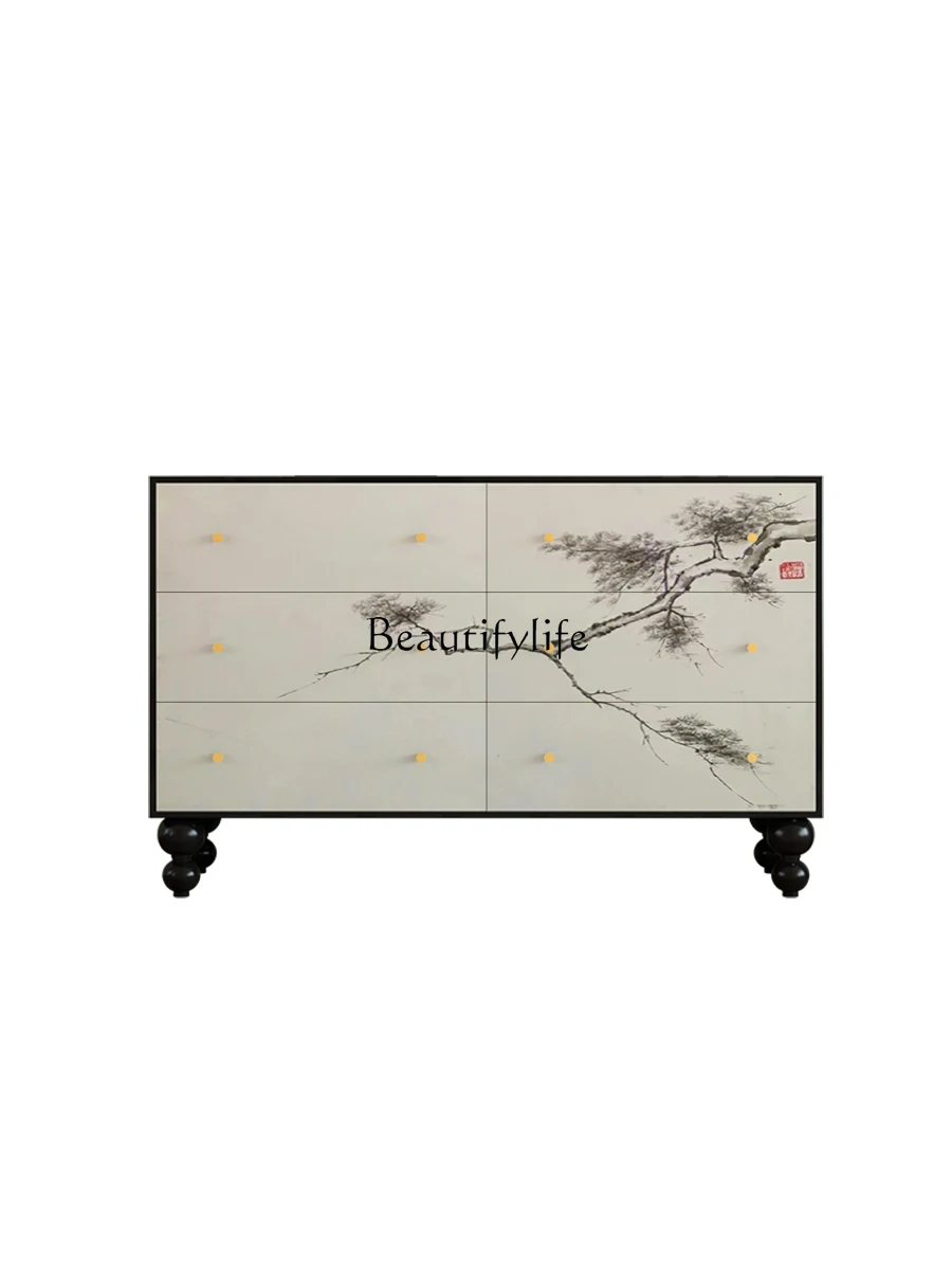 

New Chinese Style Chinese Style Entrance Storage Chest of Six Drawers Integrated Solid Wood Side Cabinet