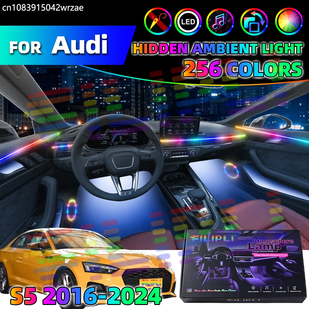 

For AUDI S5 2016-2024 Years 18 in 1 Car Interior Ambient Lights Strips Breathing Lighting Kit App Control Auto Decorative Lamp