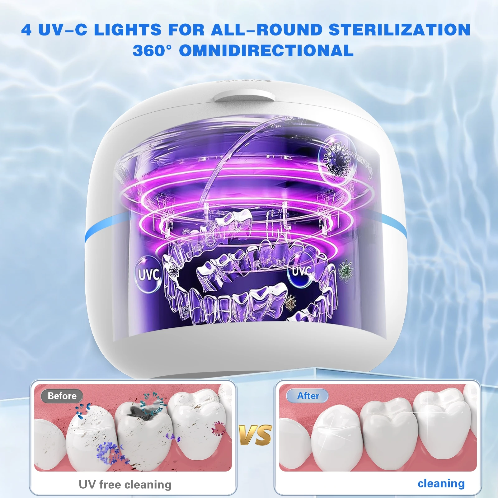 Limpiador UV ultrasónico para el hogar, asistente Dental, baño de dentadura, Kit de limpieza pulsante para joyería, retenedor alineador de dientes