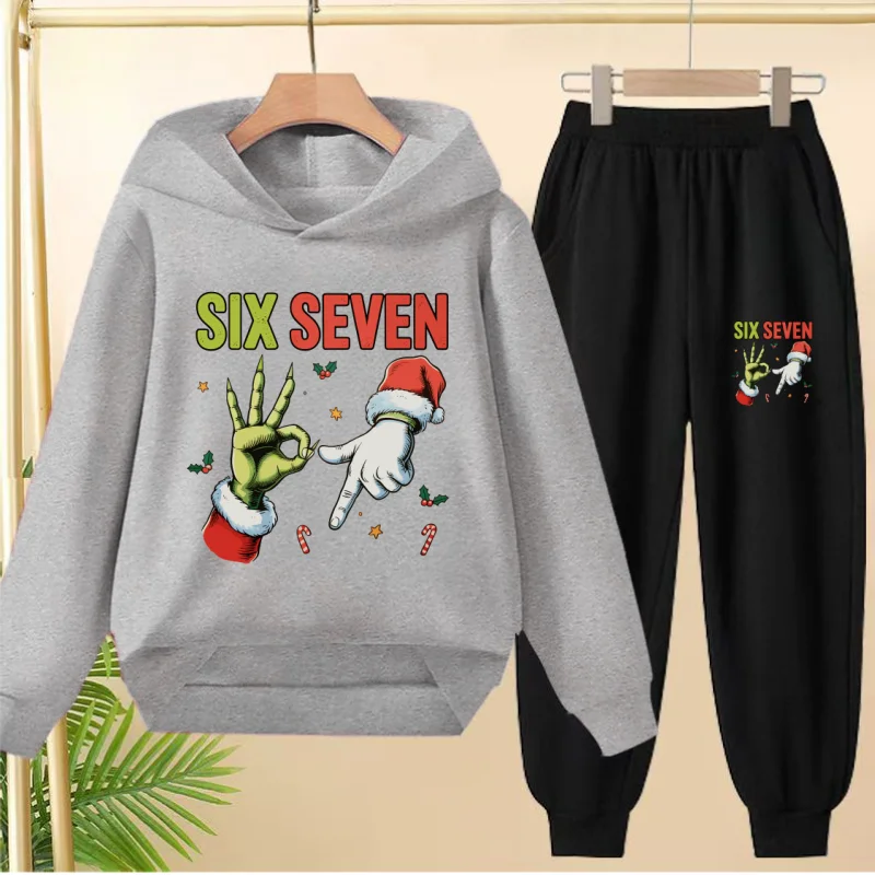 

Christmas Style Fun Six Seven 67 Kids set Comfortable Casual Hooded Sweatshirt Set Girl Boy Top+Pants Fashion Children's Clothes