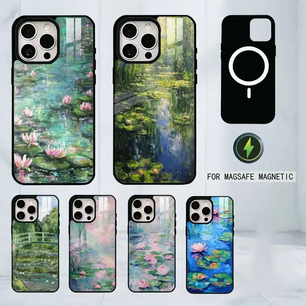 

Claude Monet Art Water Lilies Phone Case For iPhone17,16,15,14,13,12,11 Plus,Pro Magnetic with Magsafe Wireless Charging