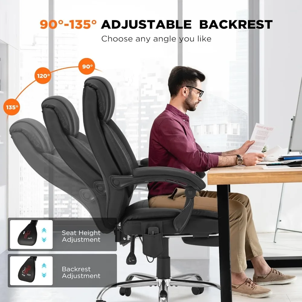 HOMREST كرسي مكتب تنفيذي للتدليك بأربع نقاط مع مسند للقدمين، كرسي مكتب للتدليك مع ساخن، كرسي مريح لـ