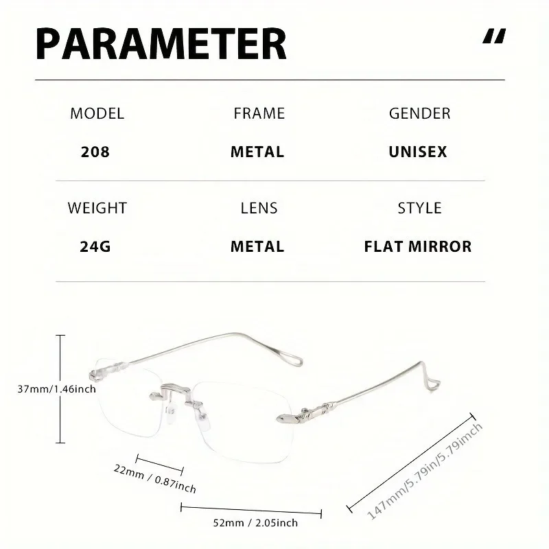 Elegante randlose rechteckige Damenbrille mit blau lichtblockierendem Metallrahmen – Detail 5