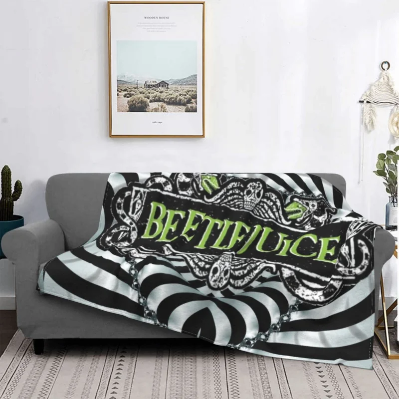 Horror Beetlejuice Blanket 3D Print Soft Flannel Fleece Warm Halloween Horror Film Throw Blanket for Travel Bedroom Sofa Quilt