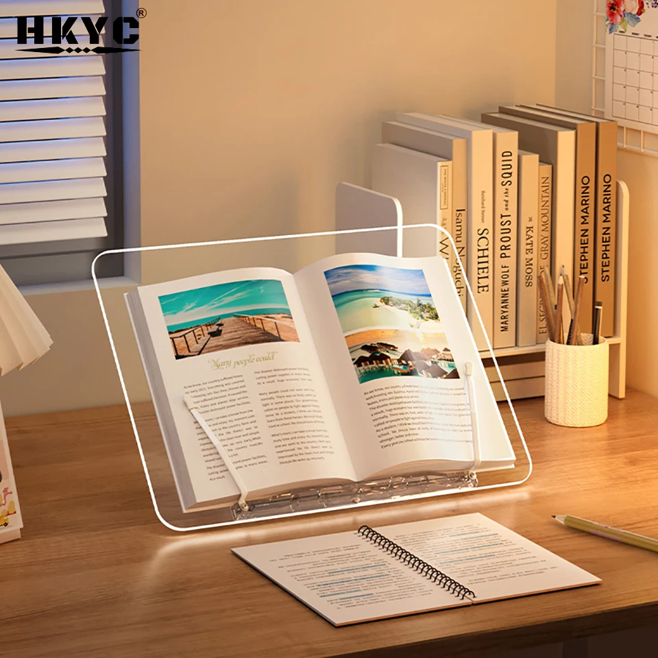 HKYC Transparent Book Stand with 13 Adjustable Height Portable Cookbook Holder Reading Bookstand for Laptop Tablet Macbook iPad