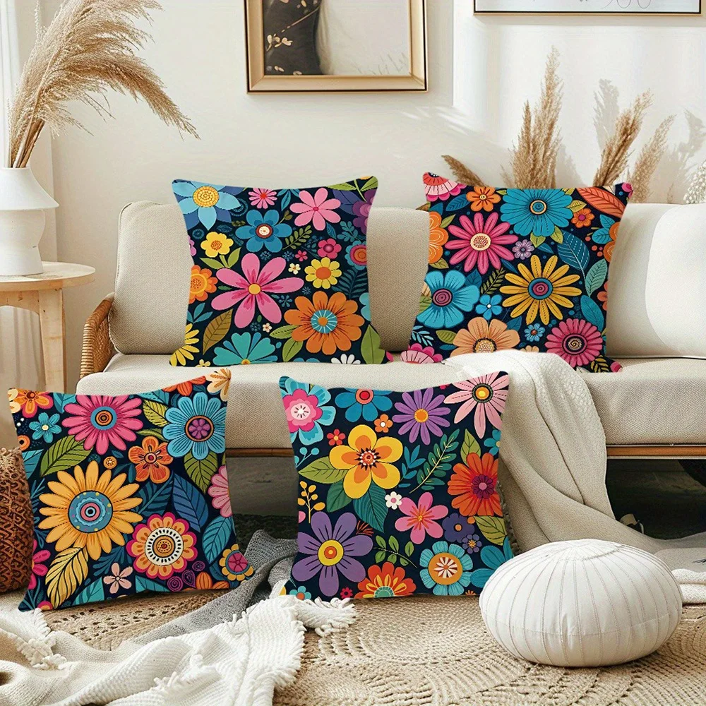 Colorful Floral Patterned Pillowcases Add A Vivid Touch To Your Space Sofa Cushion Cover Home Room Decoration 2d Flat Printing