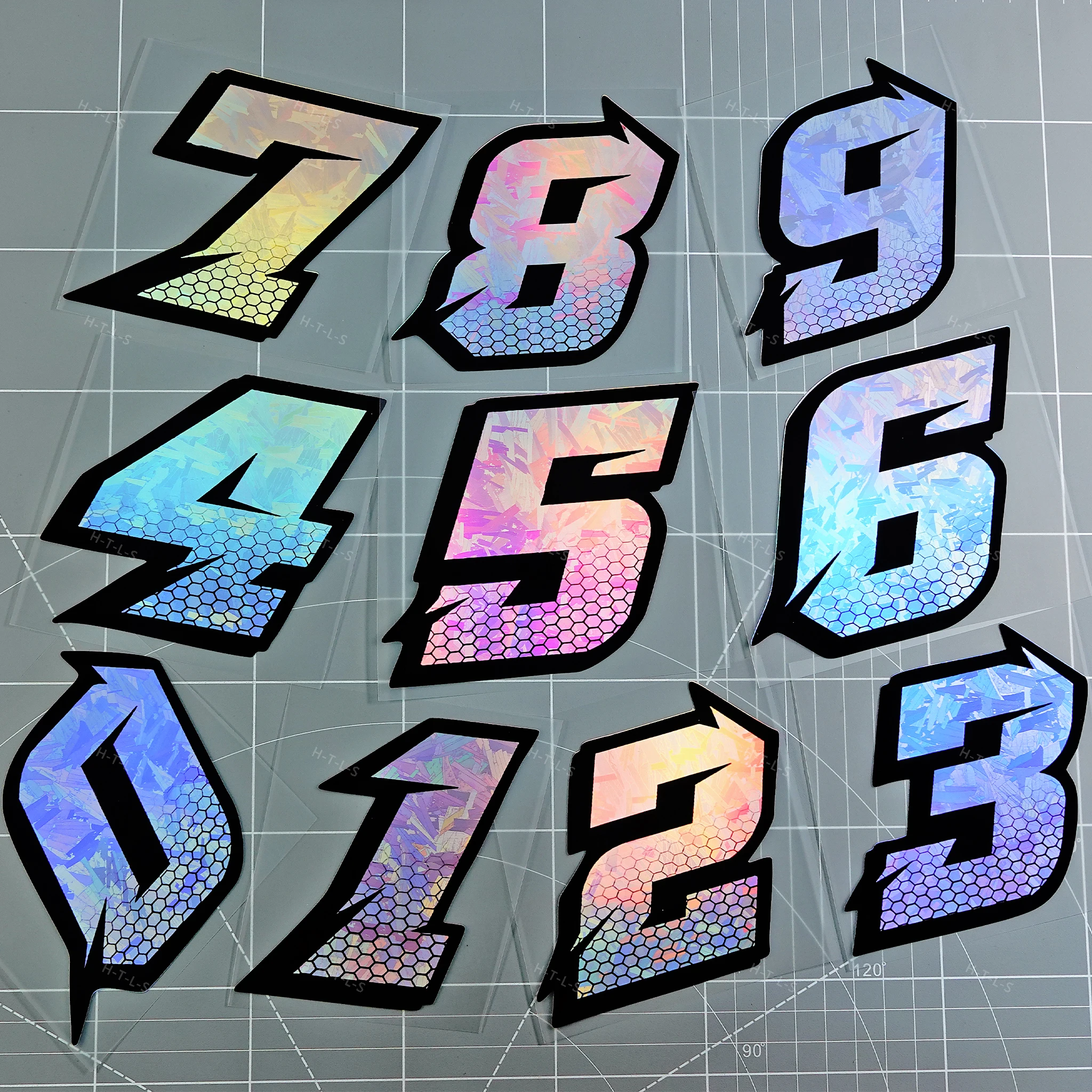 Arabic Numeral Honeycomb Carbon Motorcycle Sticker Colorful Waterproof Vinyl Decal DIY Helmet Fairing Moto Decoration
