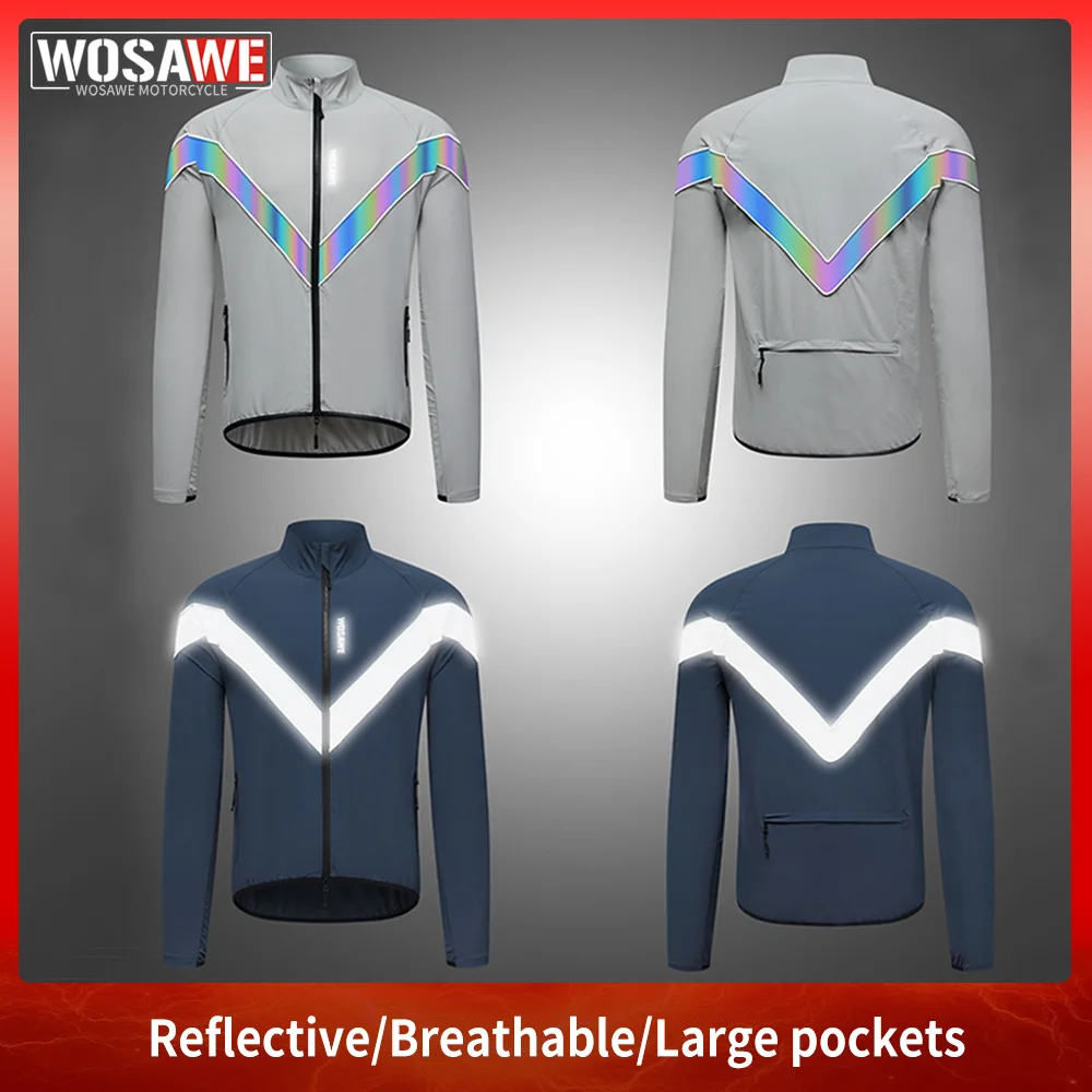 

WOSAWE New Reflective Jacket Motorcycle Jackets Men Cycling Coat Spring Autumn Windbreaker Bike Soft Windproof Waterproof Jacket