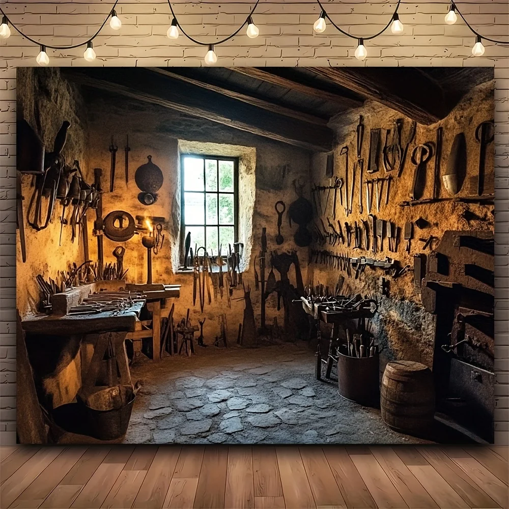 Der traditionelle Schmiedegeschäft, Fotografie-Hintergrund, Amboss und Schmiedegeschäft, ländliche Innenfotografie, Pavillonschießen